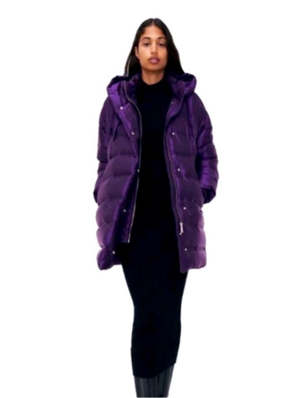 NWT ZARA Purple Water Repellent Down Filled Coat XS